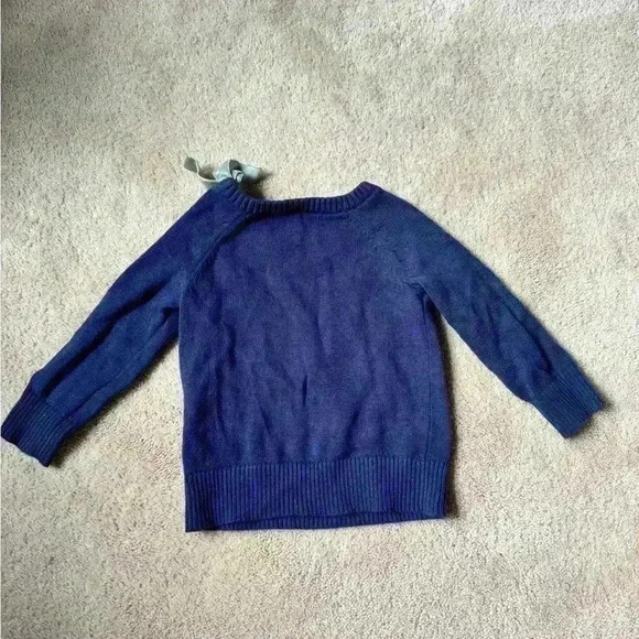 Hope and Henry Girls' French Sweater with Velvet Bow Navy Size 12-18 Month - Picture 2 of 3